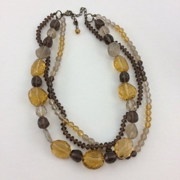 Mexx Chunky Faceted Plastic Bead 3 Strand Necklace Brown Yellow Smokey Grey 20" - Picture 10 of 12